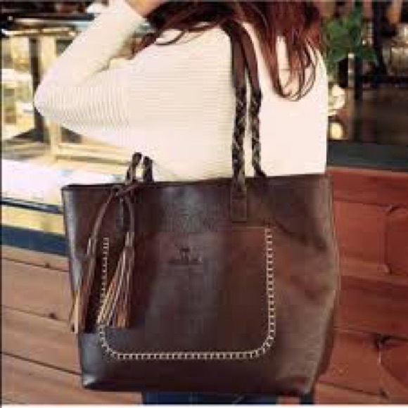 Weimeibaige Brown Vegan Leather Tote - Picture 1 of 5